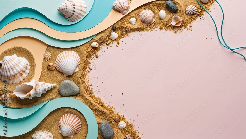Naklejka premium Summer Beach Scene with Shells and Sand