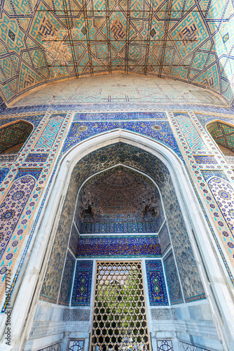  Samarkand, Uzbekistan - October. 10. 2024: Ancient patterns of the madrasah on Registan Square photo