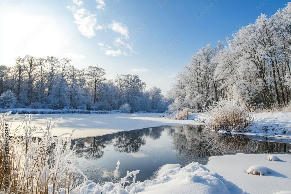 Tranquil Winter Landscape with Frozen Lake Tranquil Winter Landscape with Frozen Lake