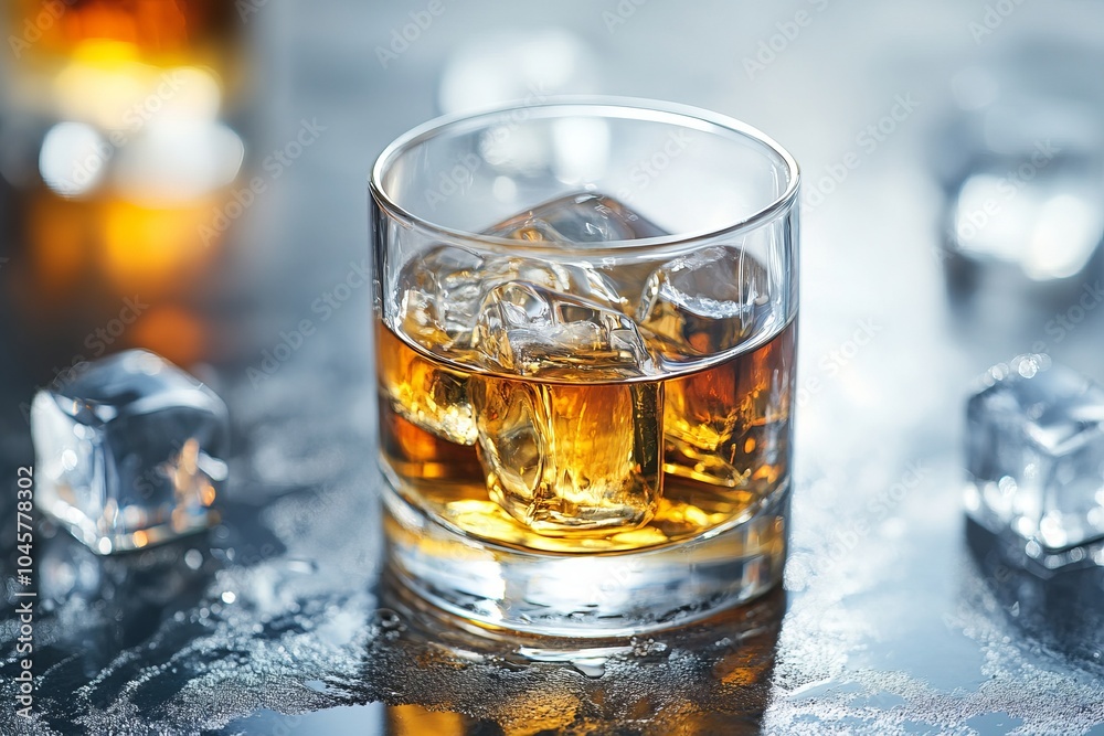 Glass of Whiskey with Ice Cubes Glass of Whiskey with Ice Cubes