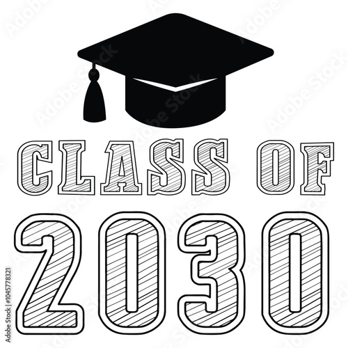 Class of 2030 typography design vector. Text for design, congratulation event, T-shirt, party, high school or college graduate. Editable class of 2030 typography design