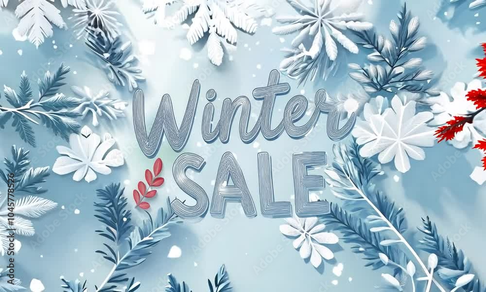 seasonal winter sale with fallen snowflakes