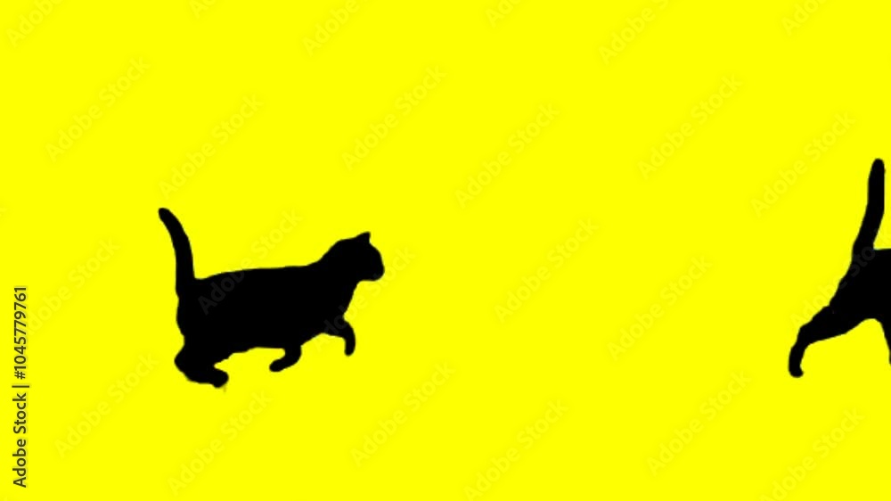 Shadow of a walking cat on a yellow background