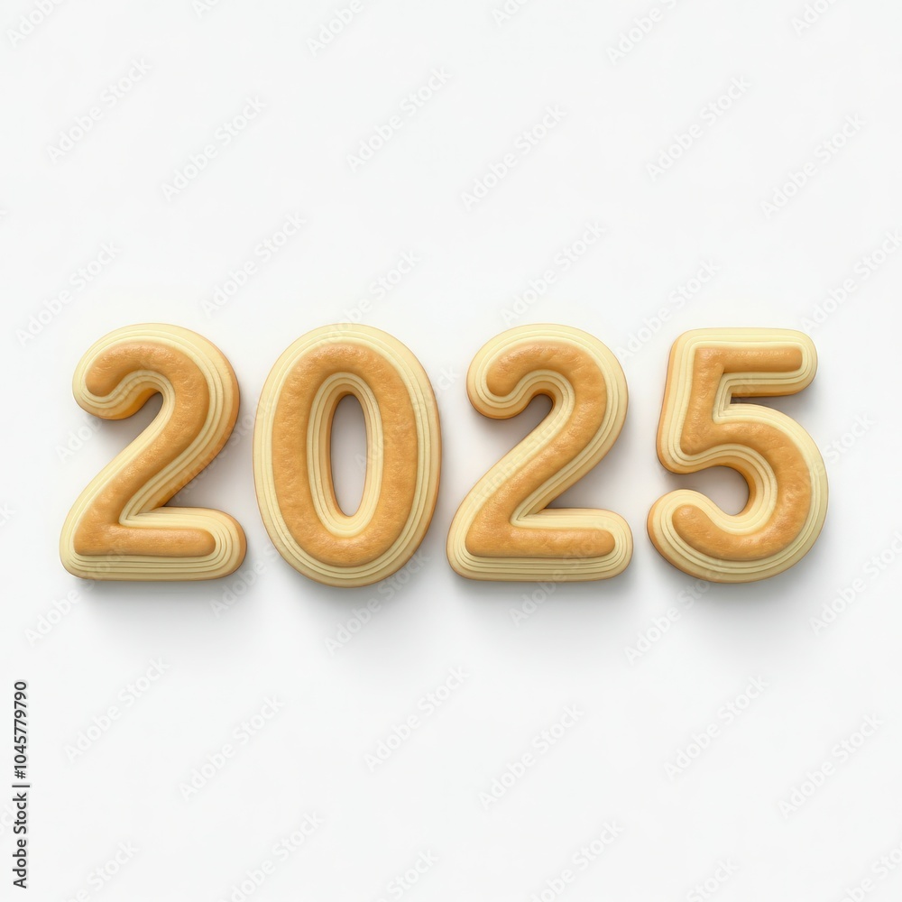 2025 number designed from puff pastry on a clean white background, ideal for bakery advertisements, food typography, and New Year themed creative designs. 2025 number designed from puff pastry on a clean white background, ideal for bakery advertisements, food typography, and New Year themed creative designs.