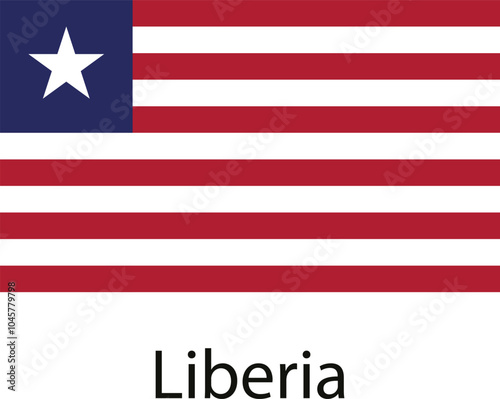 The national flag of Liberia, a West African country. It features a blue canton with a white star, followed by eleven red and white horizontal stripes.