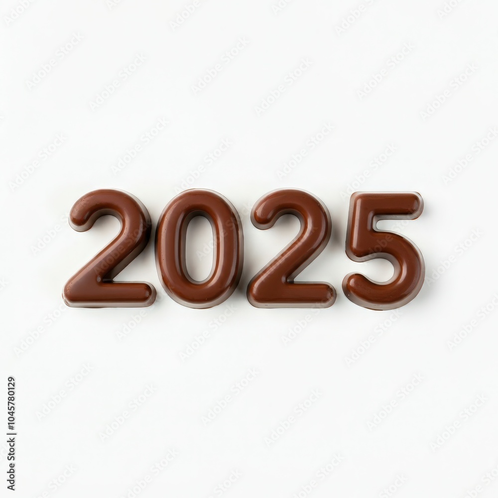 2025 number crafted from rich dark chocolate on a clean white background, perfect for confectionery marketing, New Year themed creative designs, and dessert typography. 2025 number crafted from rich dark chocolate on a clean white background, perfect for confectionery marketing, New Year themed creative designs, and dessert typography.