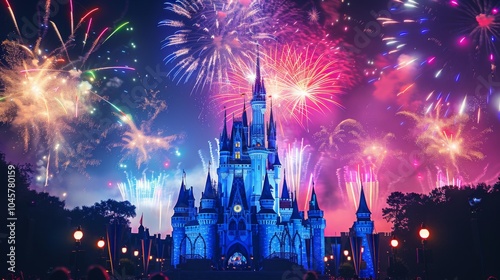 Colorful fireworks over a majestic castle at night during a festive celebration