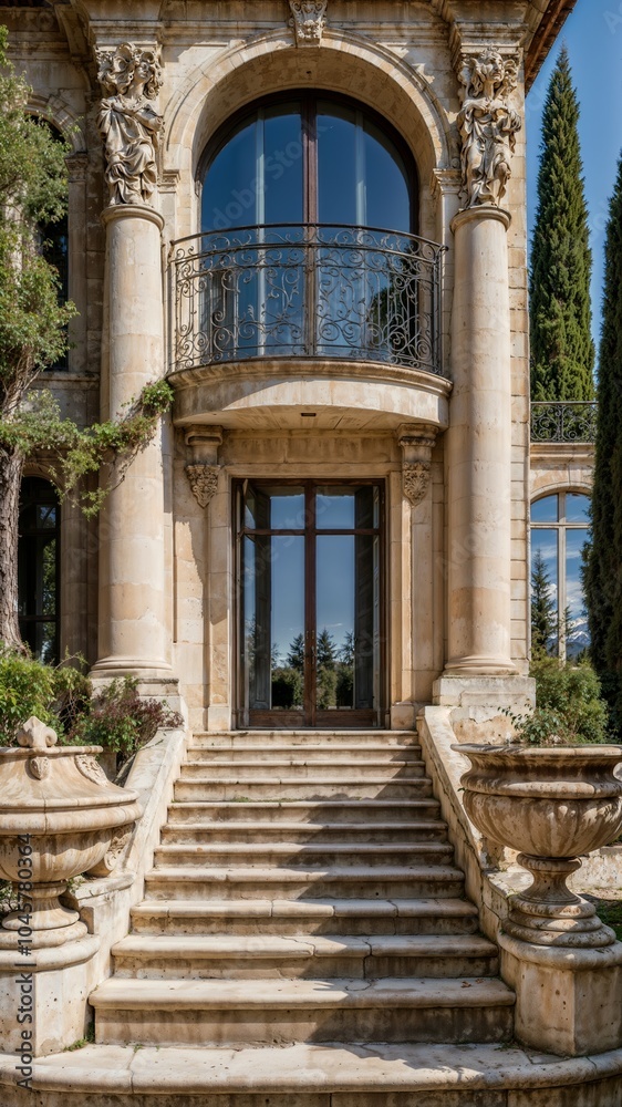 Naklejka premium A stunning French mansion in the Alps of France with a pristine mountain view