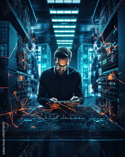 Compute engineering man in server room data center