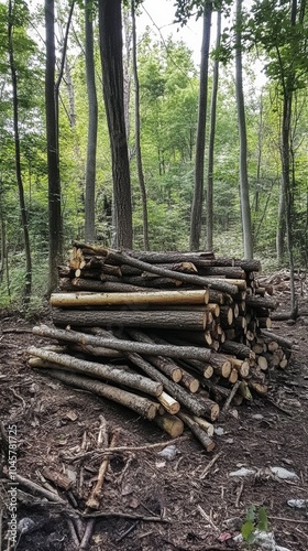 Wallpaper Mural Stacked logs in a forest clearing Torontodigital.ca