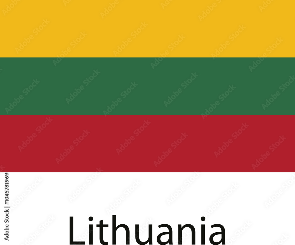 The national flag of Lithuania features three horizontal stripes: yellow, green, and red. The yellow stripe symbolizes the sun, the green stripe represents hope and prosperity, and the red stripe symb The national flag of Lithuania features three horizontal stripes: yellow, green, and red. The yellow stripe symbolizes the sun, the green stripe represents hope and prosperity, and the red stripe symb