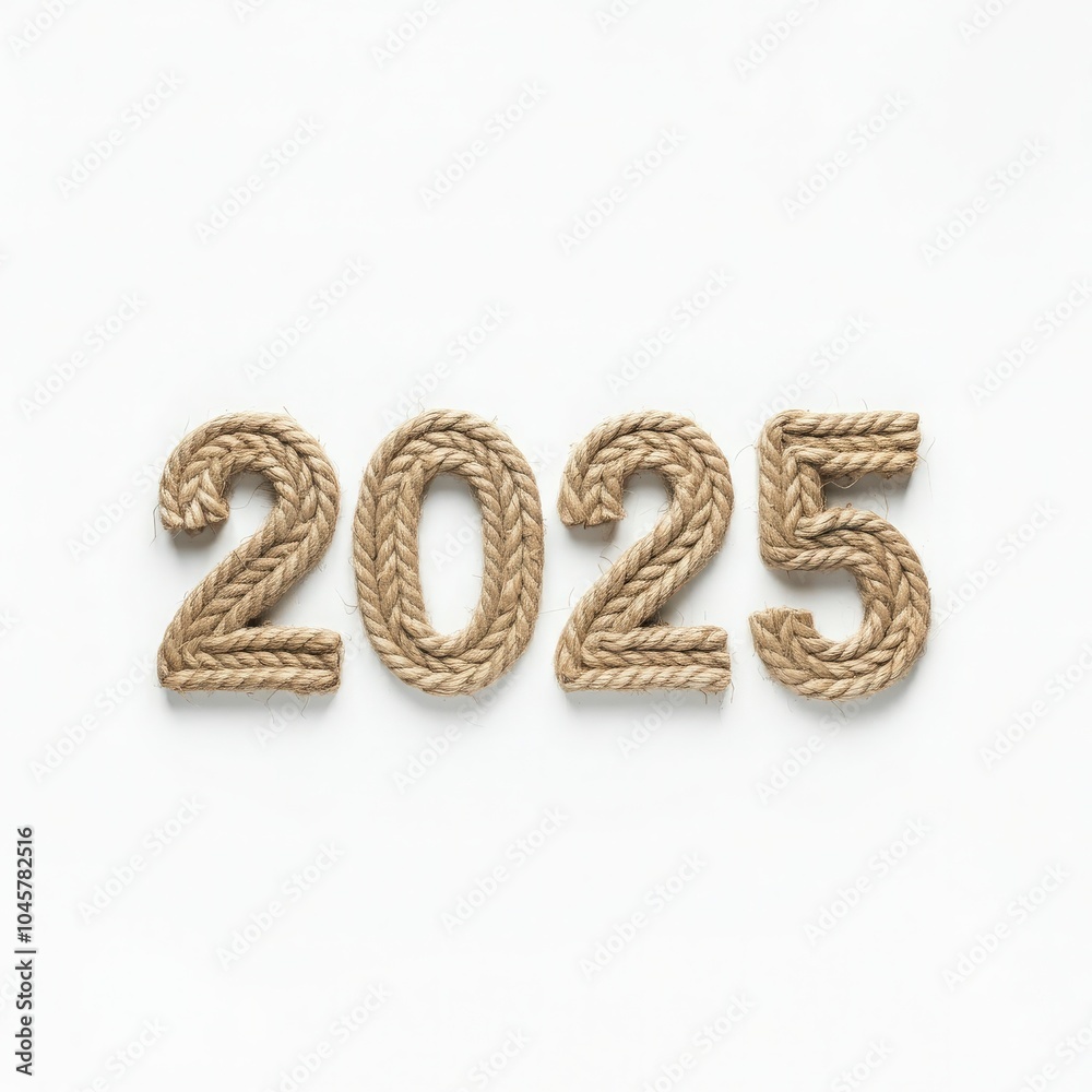 2025 number designed from rope, perfect for rustic-themed branding, creative typography, and celebration designs on a clean white background. 2025 number designed from rope, perfect for rustic-themed branding, creative typography, and celebration designs on a clean white background.