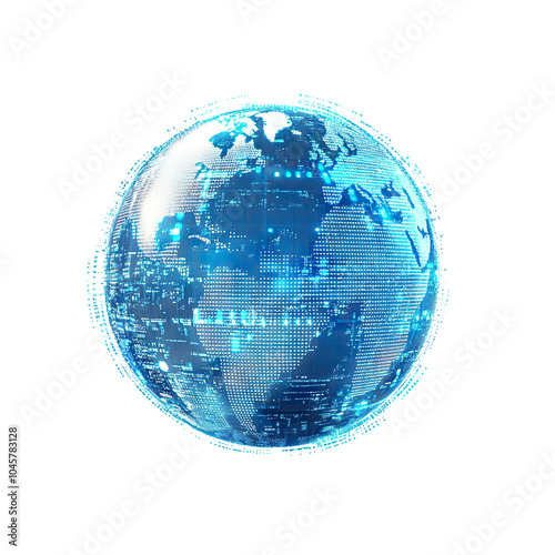 Fototapeta Naklejka Na Ścianę i Meble -  Digital earth globe with glowing data points, isolated on transparent cutout background