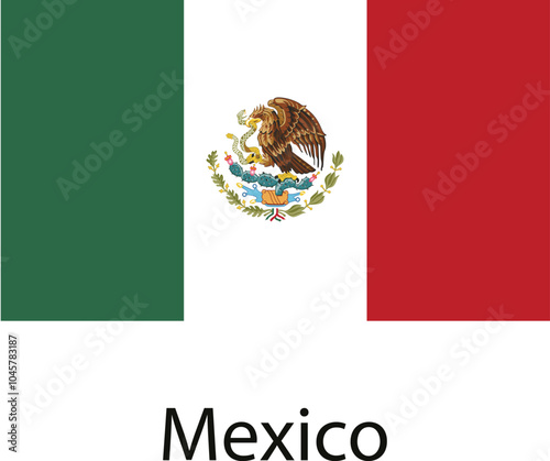 The Mexican flag, a tricolour of green, white and red, features the national emblem of Mexico, an eagle perched on a cactus, devouring a snake.