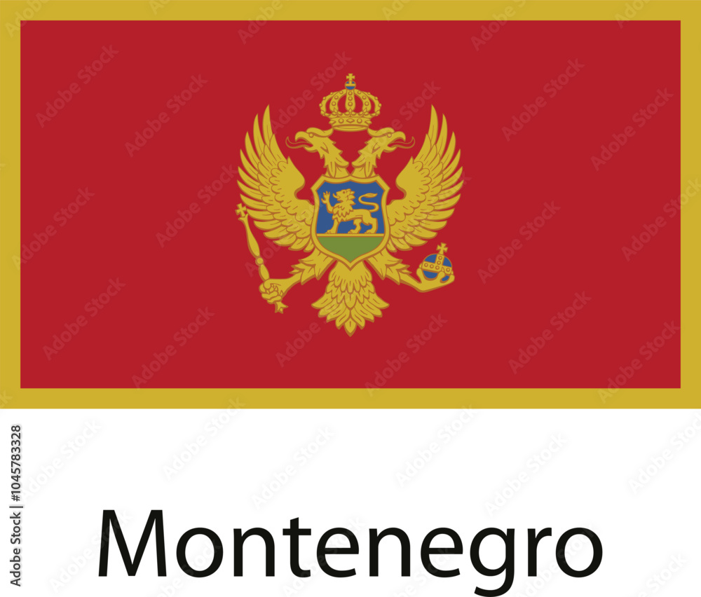 The official flag of Montenegro, featuring a red field with a gold double-headed eagle holding a shield with a lion. The official flag of Montenegro, featuring a red field with a gold double-headed eagle holding a shield with a lion.