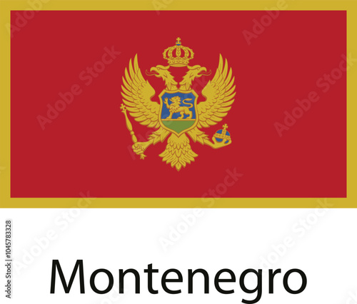 The official flag of Montenegro, featuring a red field with a gold double-headed eagle holding a shield with a lion. photo