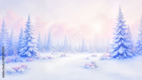 Serene Winter Forest Landscape in Soft Blue Tones