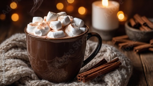 Wallpaper Mural A cozy cup of hot chocolate topped with marshmallows and a sprinkle of cinnamon, perfect for a warm, comforting winter drink Torontodigital.ca