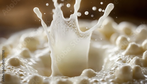 Dynamic splash of milk creating waves in a chaotic moment captured at dawn