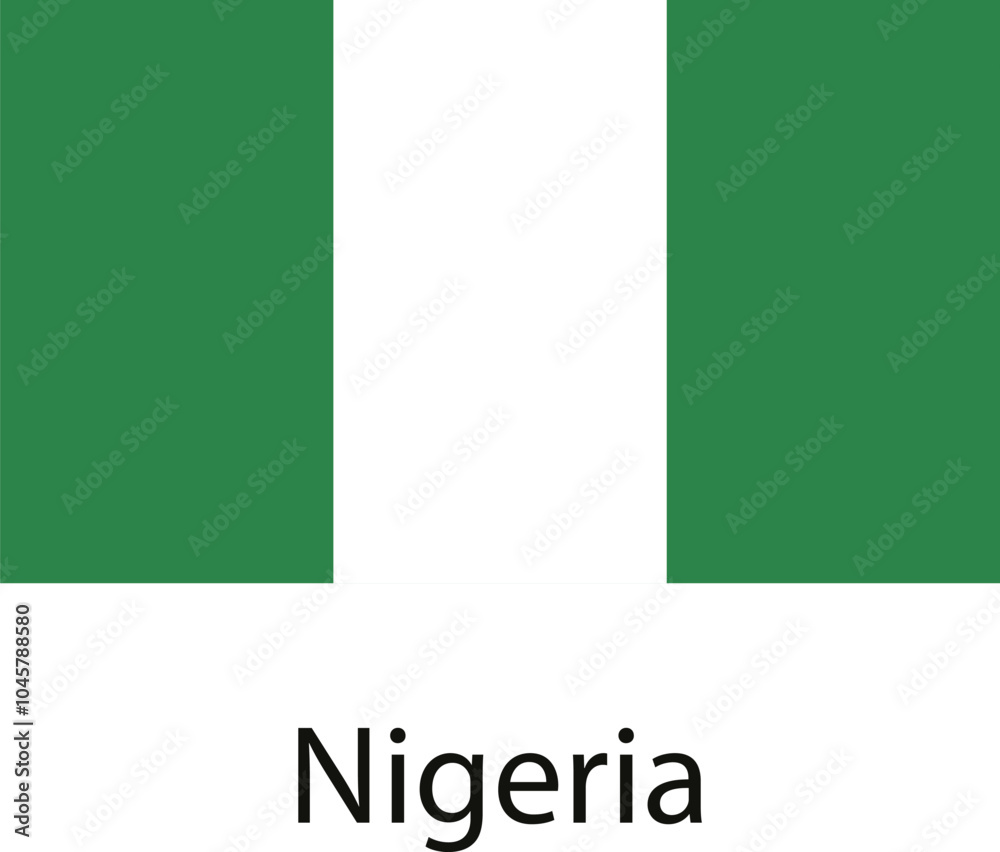 The national flag of Nigeria features a vertical tri-color of green, white, and green stripes.