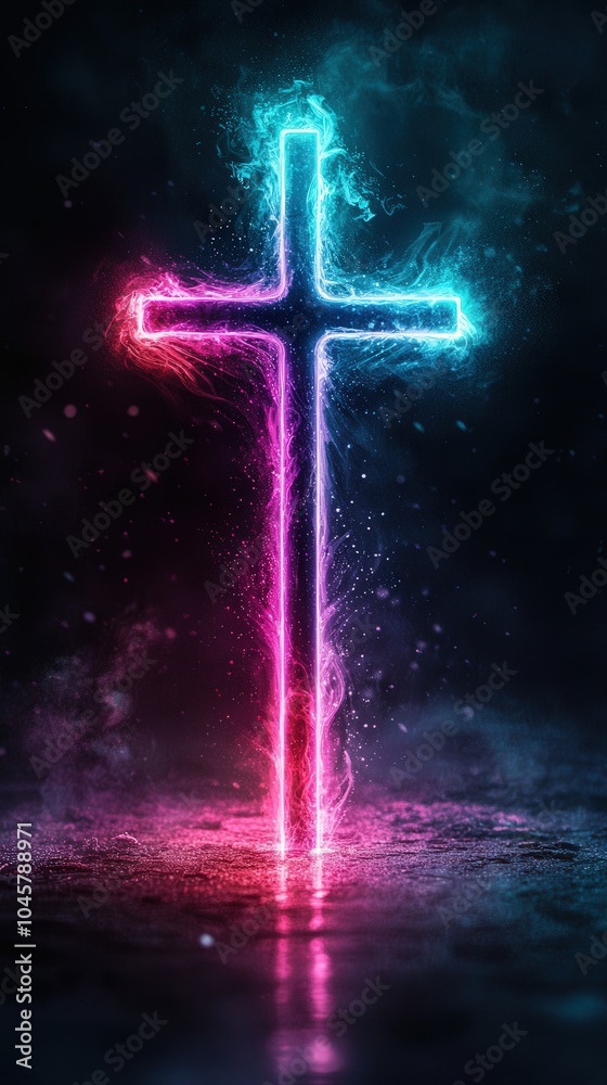 Illuminated Cross A Spiritual Symbol in Vibrant Colors and Ethereal Light Effects Illuminated Cross A Spiritual Symbol in Vibrant Colors and Ethereal Light Effects