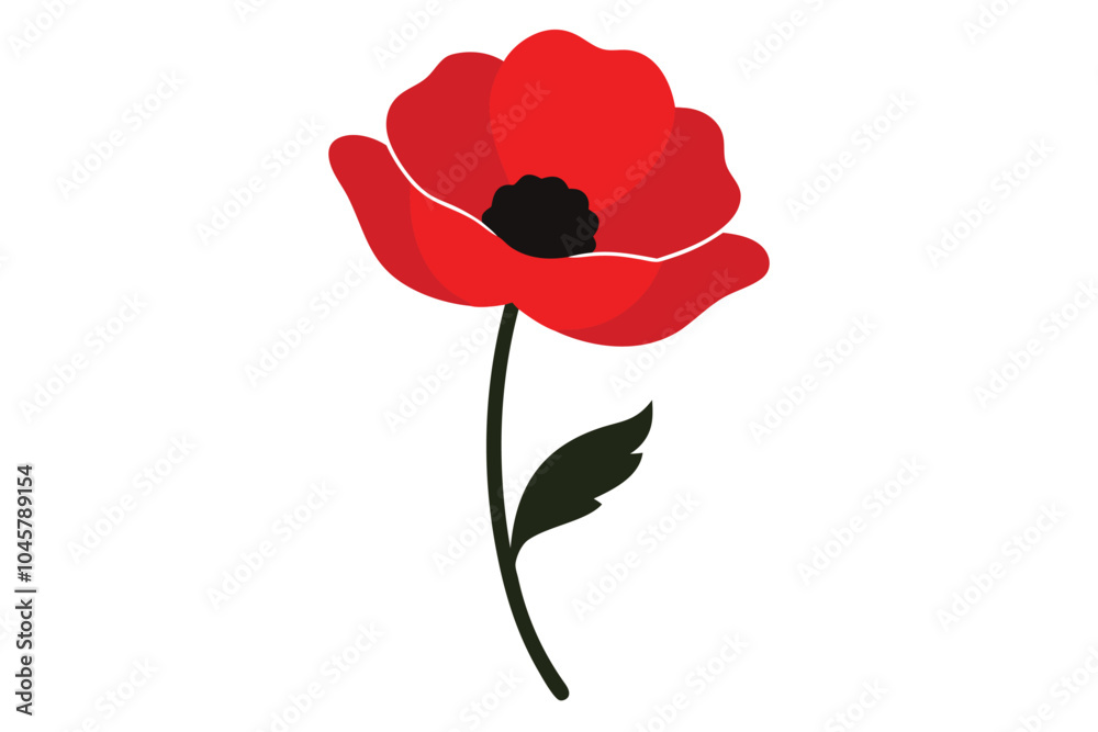 Poppy silhouette Vector with a white background