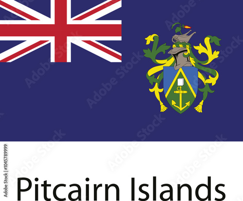 The national flag of Pitcairn Islands, a British Overseas Territory in the South Pacific.  It features the Union Jack in the canton and a green shield with an anchor and a white scroll bearing the mot photo