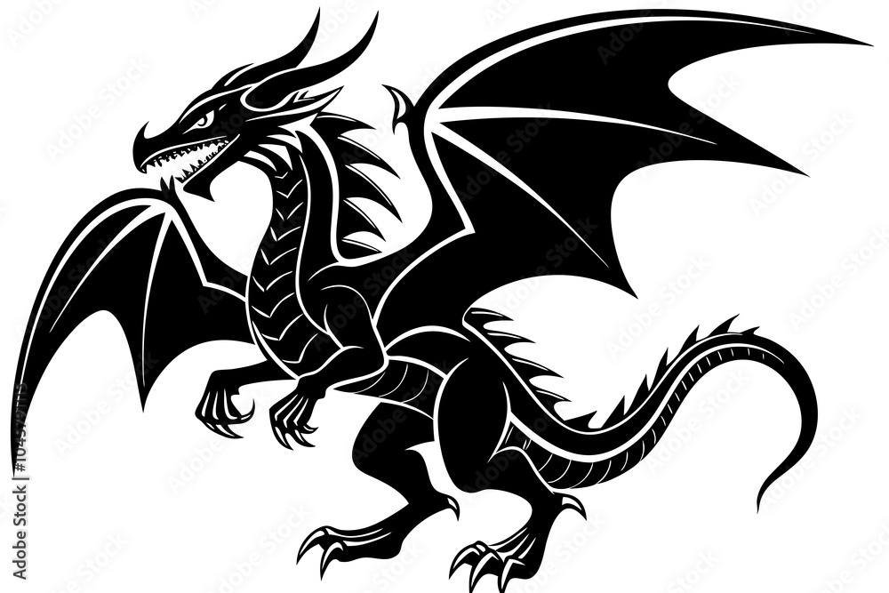 Black Dragon Tattoo Vector Illustration on White Background - Bold and Intricate Design Black Dragon Tattoo Vector Illustration on White Background - Bold and Intricate Design