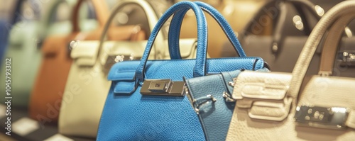 A carefully arranged display of luxury handbags each reflecting different textures and colors