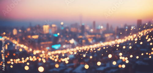 city night scene with traffic flowing on a busy highway and lit-up streets in the urban skyline