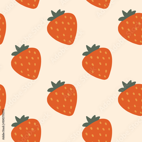 Hand drawn seamless vector strawberry pattern on beige