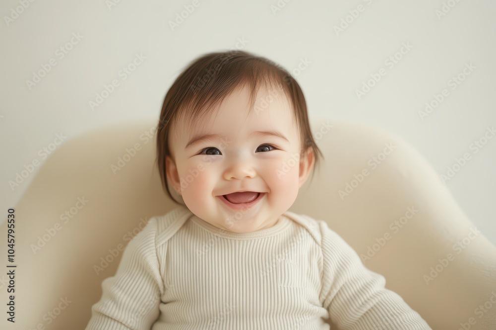 Joyful Baby Smiling in Soft Light Full Body Shot Joyful Baby Smiling in Soft Light Full Body Shot