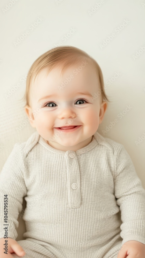 Happy Baby Smiling in Soft Neutral Tones Happy Baby Smiling in Soft Neutral Tones