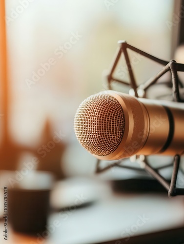 Close-Up of Microphone with Boom Arm Setup photo