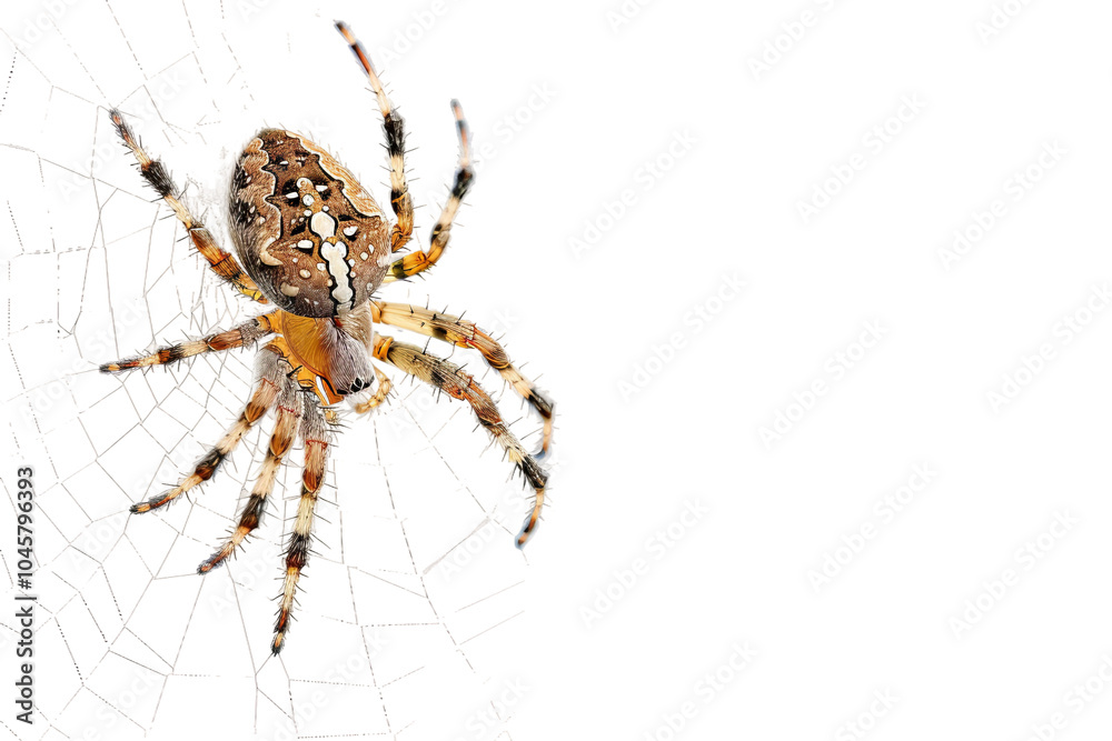Spider Resting on Web Isolated on White Background Spider Resting on Web Isolated on White Background
