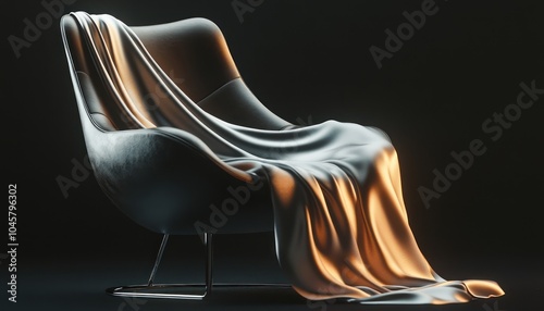 A luxurious scarf gently draped over a modern leather chair casting soft folds in the light