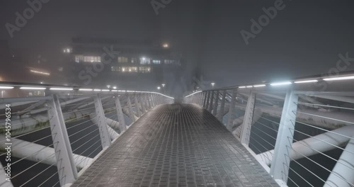 bridge in the night during a foggy winter