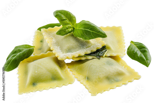 Spinach and Cheese Ravioli Isolated on Clear White Background photo