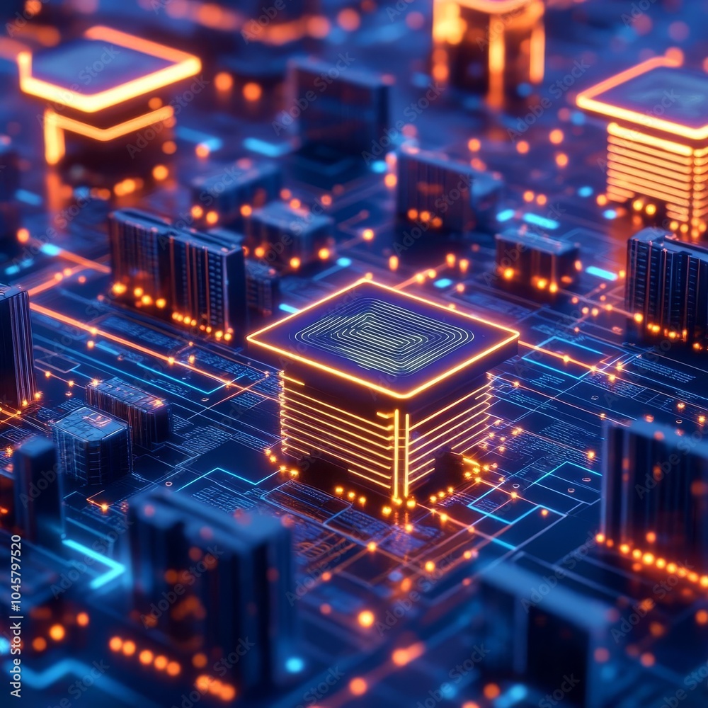 Blockchain-powered decentralized ledger, glowing holographic nodes, futuristic cityscape Blockchain-powered decentralized ledger, glowing holographic nodes, futuristic cityscape