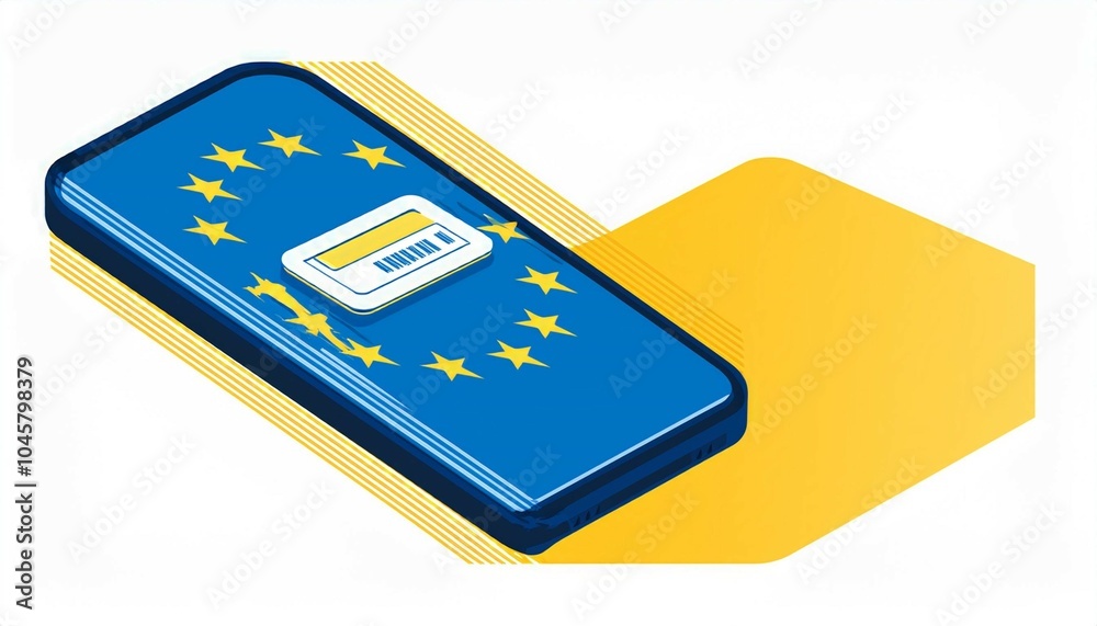 a smartphone and digital eid as the colors of the european union eu europe silhouette icon symbol isolated blue and yellow a smartphone and digital eid as the colors of the european union eu europe silhouette icon symbol isolated blue and yellow