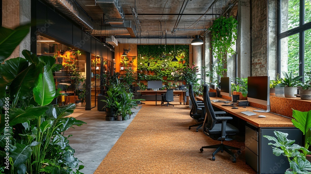 Naklejka premium Modern Biophilic office interior