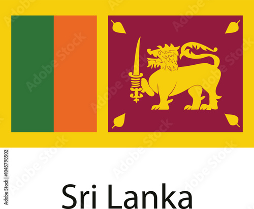 The national flag of Sri Lanka featuring a lion holding a sword on a maroon background with green and orange stripes.