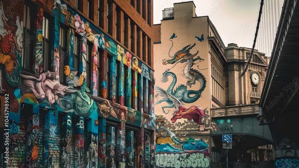 a dragon painting on a building with the number 3 on it a dragon painting on a building with the number 3 on it