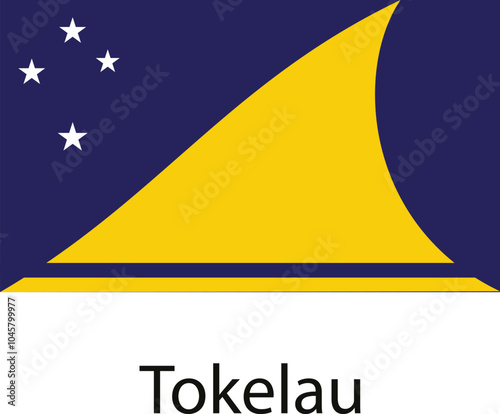 The flag of Tokelau, a small island territory in the South Pacific,  features a yellow fin on a blue background and four white stars.