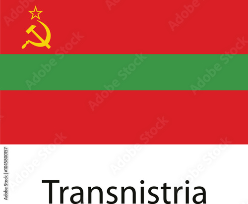 The flag of Transnistria, also known as the Pridnestrovian Moldavian Republic, features a red field with a green stripe in the center and a gold hammer and sickle with a gold star.