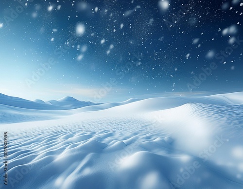 beautiful ultrawide background image of light snowfall falling over of snowdrifts