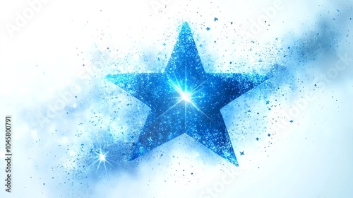 A glowing blue star surrounded by sparkling dust, perfect for illustrating dreams, magic, and celestial themes.