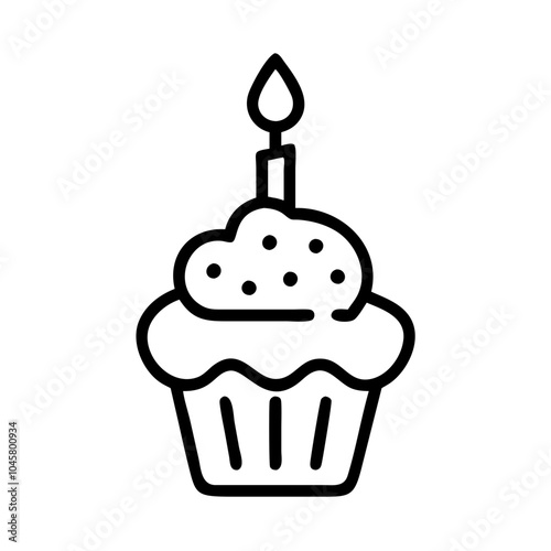 Cupcake with candle icon in simple black outline