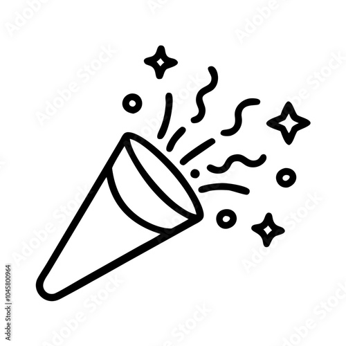 Party popper icon with stars and confetti lines