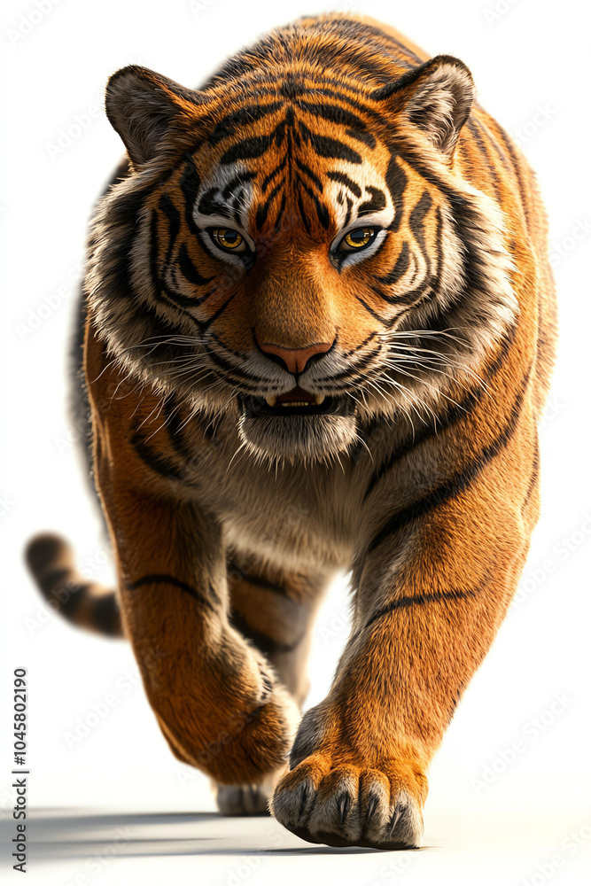 Obraz premium Dynamic close-up of a majestic tiger, showcasing its powerful presence and striking features.